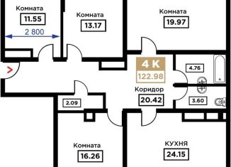 Четырехкомнатная квартира на продажу, 123 м2, Краснодарский край, Школьная улица, 1