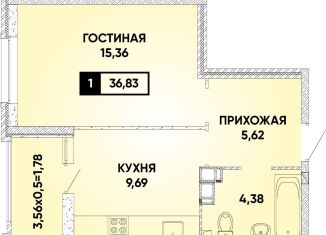1-ком. квартира на продажу, 36.8 м2, Краснодар, микрорайон Достояние