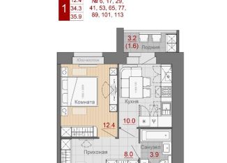 1-комнатная квартира на продажу, 34.3 м2, Великий Новгород, ЖК Заречный