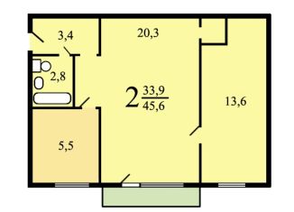 Продажа 2-комнатной квартиры, 45.6 м2, Москва, Севастопольский проспект, 57, район Зюзино