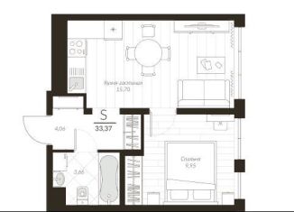 Продается 1-комнатная квартира, 33.4 м2, посёлок Молодёжный
