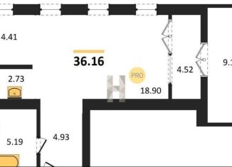 Квартира на продажу со свободной планировкой, 36.2 м2, коттеджный посёлок Горки Академпарка, жилой комплекс Тесла Парк, с4