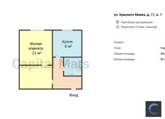 1-комнатная квартира на продажу, 32.4 м2, Москва, улица Красного Маяка, 11к1, метро Пражская