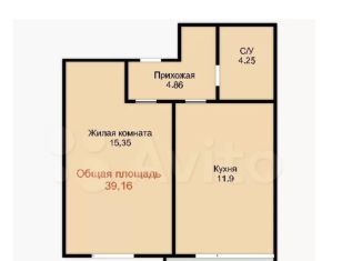 1-комнатная квартира на продажу, 41 м2, Анапа, ЖК Южный - 2, улица Поликарпова, 2к6