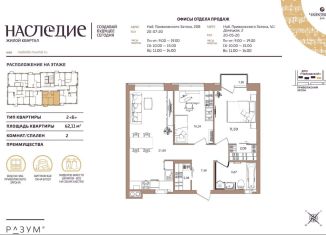 Продается 2-комнатная квартира, 62.1 м2, Астрахань, Донецкая улица, 2/4, ЖК Наследие