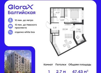 Продам 1-комнатную квартиру, 47.4 м2, Санкт-Петербург, метро Балтийская, улица Шкапина, 43-45