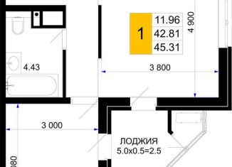 Однокомнатная квартира на продажу, 45.3 м2, Краснодарский край