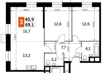 Продаю 3-ком. квартиру, 69.1 м2, Москва, ЖК Движение Тушино