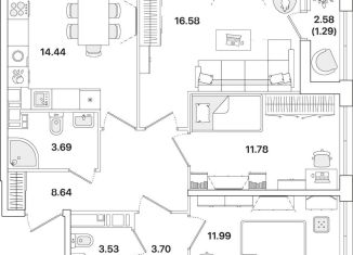 Продажа трехкомнатной квартиры, 75.6 м2, Санкт-Петербург, метро Академическая