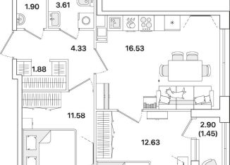 Продажа 2-ком. квартиры, 53.9 м2, Санкт-Петербург, метро Академическая