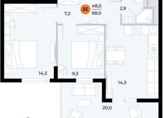 2-комнатная квартира на продажу, 68 м2, поселок городского типа Заозерное