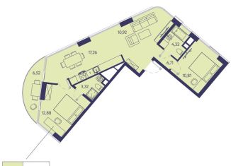Продажа трехкомнатной квартиры, 72.8 м2, посёлок городского типа Ливадия