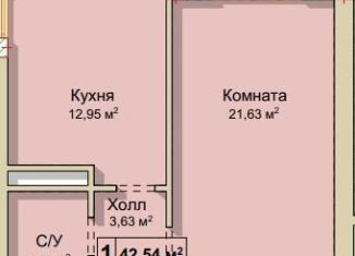 Продажа 1-комнатной квартиры, 42.5 м2, Нальчик, улица Головко, 200, район Затишье