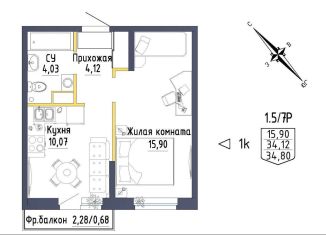 Однокомнатная квартира на продажу, 43.6 м2, Екатеринбург, ЖК Зеленая Горка