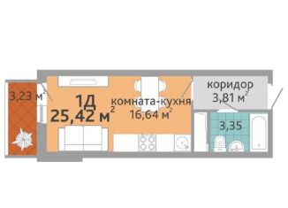 Продается 1-комнатная квартира, 25.4 м2, Екатеринбург, улица Краснолесья, 108/1, улица Краснолесья
