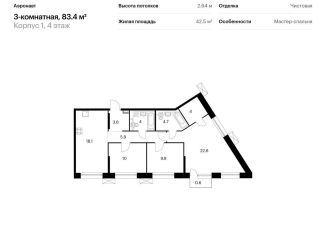 Продается 3-комнатная квартира, 83.4 м2, Санкт-Петербург, муниципальный округ Волковское, жилой комплекс Аэронавт, 1