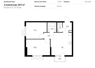 Двухкомнатная квартира на продажу, 50.7 м2, Санкт-Петербург, жилой комплекс Витебский Парк, 5