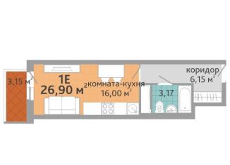 Продаю 1-комнатную квартиру, 26.9 м2, Екатеринбург, ЖК Добрый