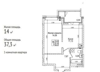 1-комнатная квартира на продажу, 37.8 м2, Новосибирск, Фабричная улица, 65/2, ЖК Чернышевский