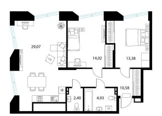 Продам двухкомнатную квартиру, 74.4 м2, Рязань, Железнодорожный район, 1-й Осенний переулок