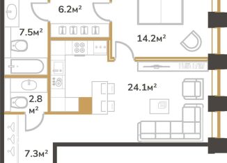 Продаю 1-ком. квартиру, 62.1 м2, Санкт-Петербург, метро Площадь Мужества, аллея Академика Лихачёва, 7