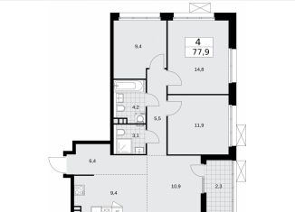 4-комнатная квартира на продажу, 77.9 м2, поселение Десёновское