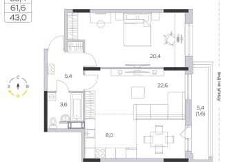 Продажа 2-комнатной квартиры, 61.9 м2, деревня Пирогово, улица Ильинского, 8, ЖК Пироговская Ривьера