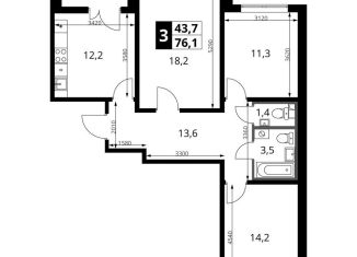 Продажа трехкомнатной квартиры, 76.1 м2, Московская область