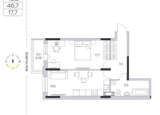 Продам однокомнатную квартиру, 46.7 м2, деревня Пирогово, улица Ильинского, 8, ЖК Пироговская Ривьера