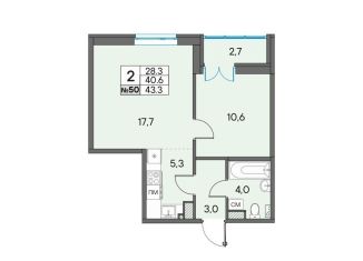 Продается 2-комнатная квартира, 43.3 м2, Петрозаводск