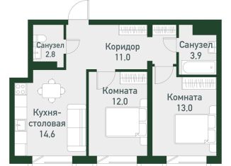 2-комнатная квартира на продажу, 57.2 м2, Челябинская область