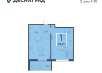 1-комнатная квартира на продажу, 38.2 м2, Брянск, улица А.К. Толстого, 3