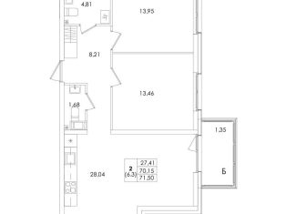 Продам двухкомнатную квартиру, 71.5 м2, Сестрорецк