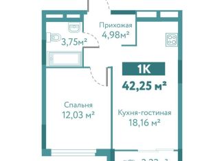 Однокомнатная квартира на продажу, 42.3 м2, Тюменская область, улица Павла Никольского, 10к1блок2