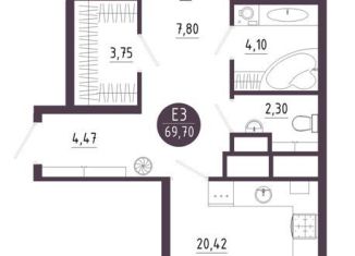 Продам двухкомнатную квартиру, 69.7 м2, Тульская область