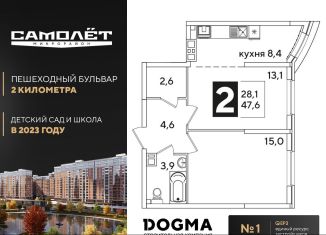 Продажа 2-комнатной квартиры, 47.6 м2, Краснодар