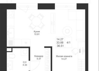 Квартира на продажу студия, 36.5 м2, Татарстан