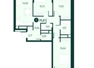 Продам трехкомнатную квартиру, 78.8 м2, Курганская область