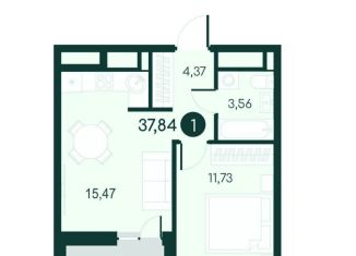 Продается однокомнатная квартира, 37.8 м2, Курганская область