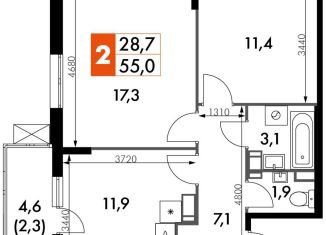 Продажа двухкомнатной квартиры, 55 м2, Калужская область