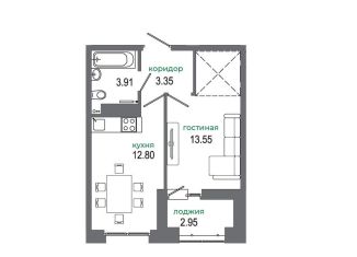 Продам 1-комнатную квартиру, 36.9 м2, Иркутск, жилой комплекс Авиатор, с18