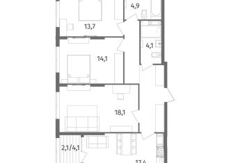 Продам трехкомнатную квартиру, 87.2 м2, Калининград, Жасминовая улица, ЖК Альпы