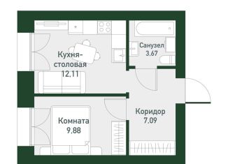 Однокомнатная квартира на продажу, 32.8 м2, Екатеринбург