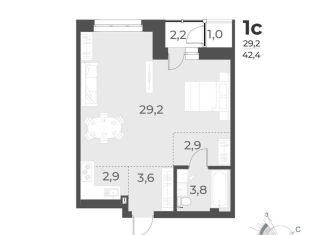 Продажа однокомнатной квартиры, 42.4 м2, Новосибирск, улица Аэропорт, 64, ЖК Нормандия-Неман