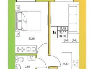 Продажа 1-ком. квартиры, 34.3 м2, Новокуйбышевск