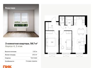 Продам двухкомнатную квартиру, 58.7 м2, Московская область, жилой комплекс Яуза Парк, 4
