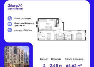 Двухкомнатная квартира на продажу, 66.6 м2, Санкт-Петербург, метро Балтийская, улица Шкапина, 43-45