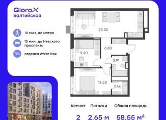 Двухкомнатная квартира на продажу, 58.6 м2, Санкт-Петербург, улица Шкапина, 43-45