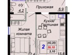2-комнатная квартира на продажу, 42.2 м2, Краснодарский край