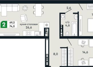 Продам 2-комнатную квартиру, 74 м2, Верхняя Пышма, улица Бажова, 30А